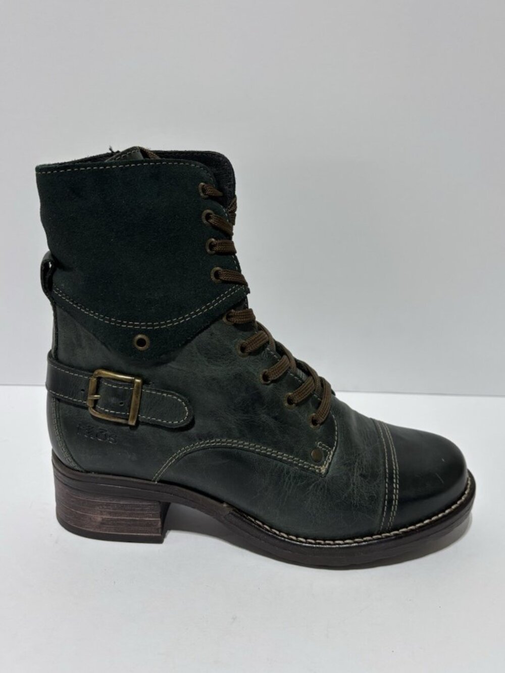 Taos Women’s Crave Green Leather Lace-Up Boots, Size US 7-7.5 M, EUR 38